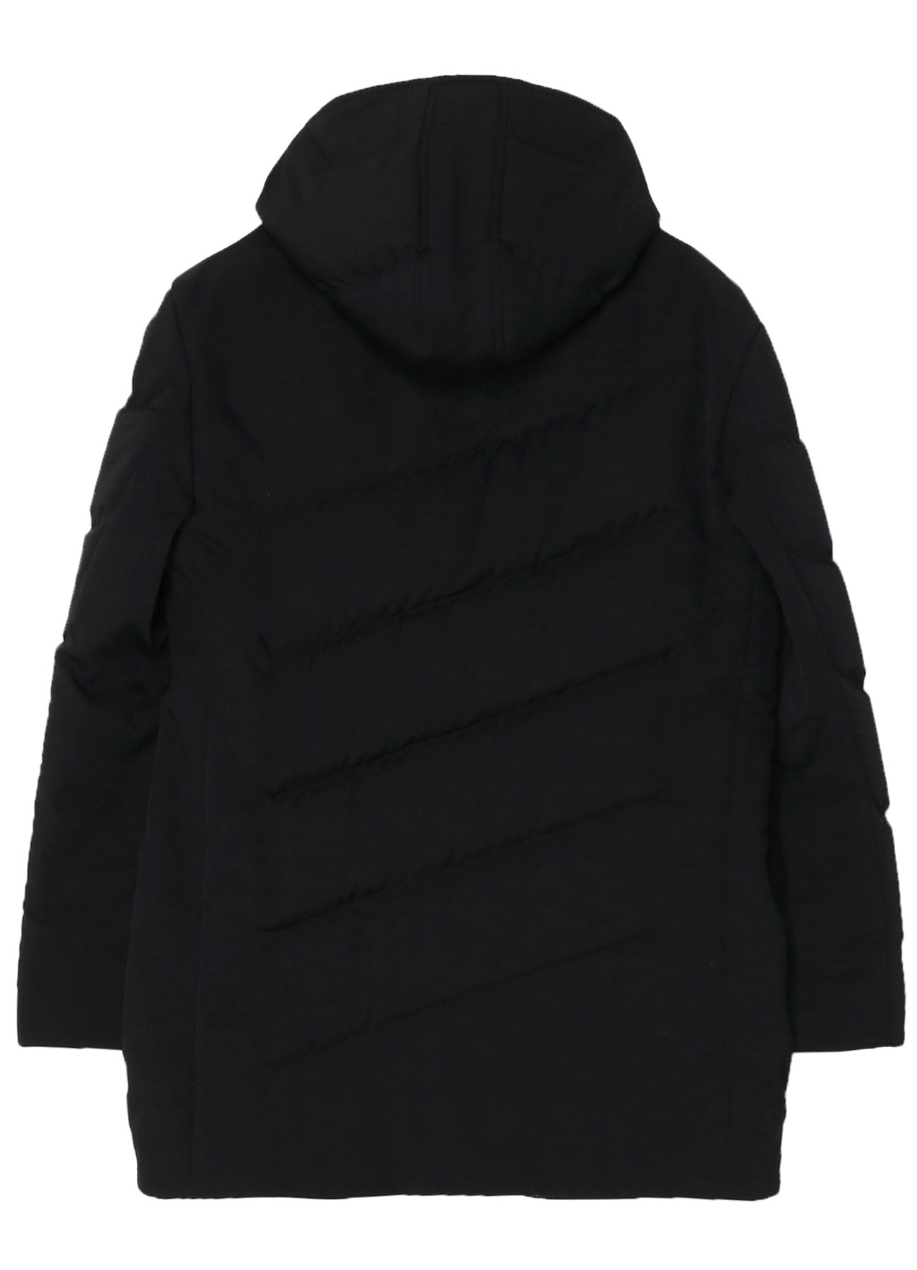 WOOL GABARDINE DIAGONAL PADDED HOODED JACKET