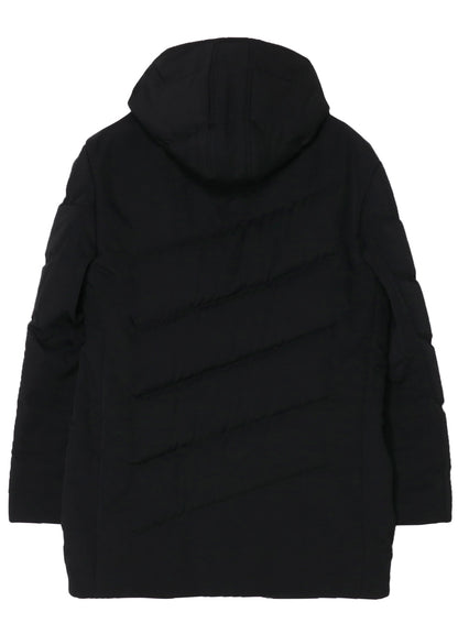 WOOL GABARDINE DIAGONAL PADDED HOODED JACKET