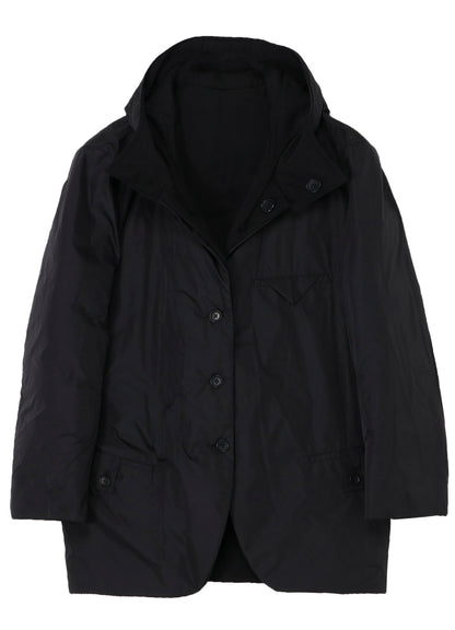 WOOL GABARDINE DIAGONAL PADDED HOODED JACKET