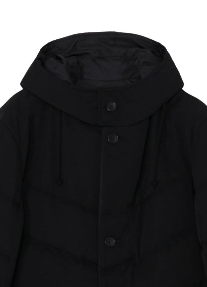 WOOL GABARDINE DIAGONAL PADDED HOODED JACKET