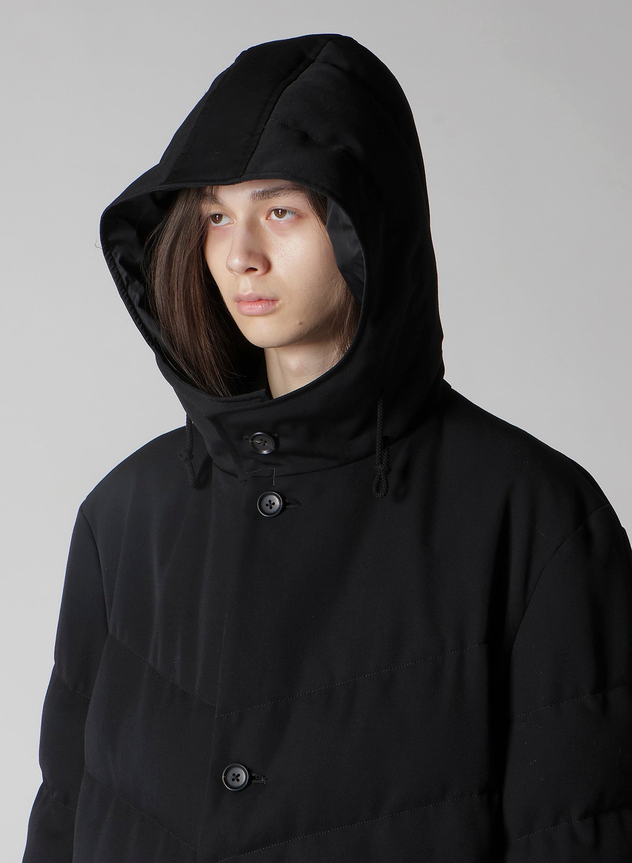 WOOL GABARDINE DIAGONAL PADDED HOODED JACKET – THE SHOP YOHJI YAMAMOTO