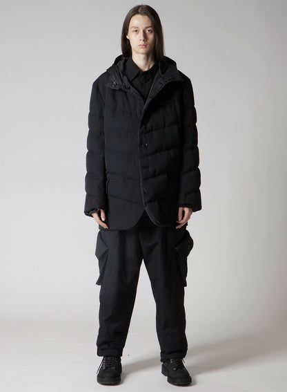 WOOL GABARDINE DIAGONAL PADDED HOODED JACKET