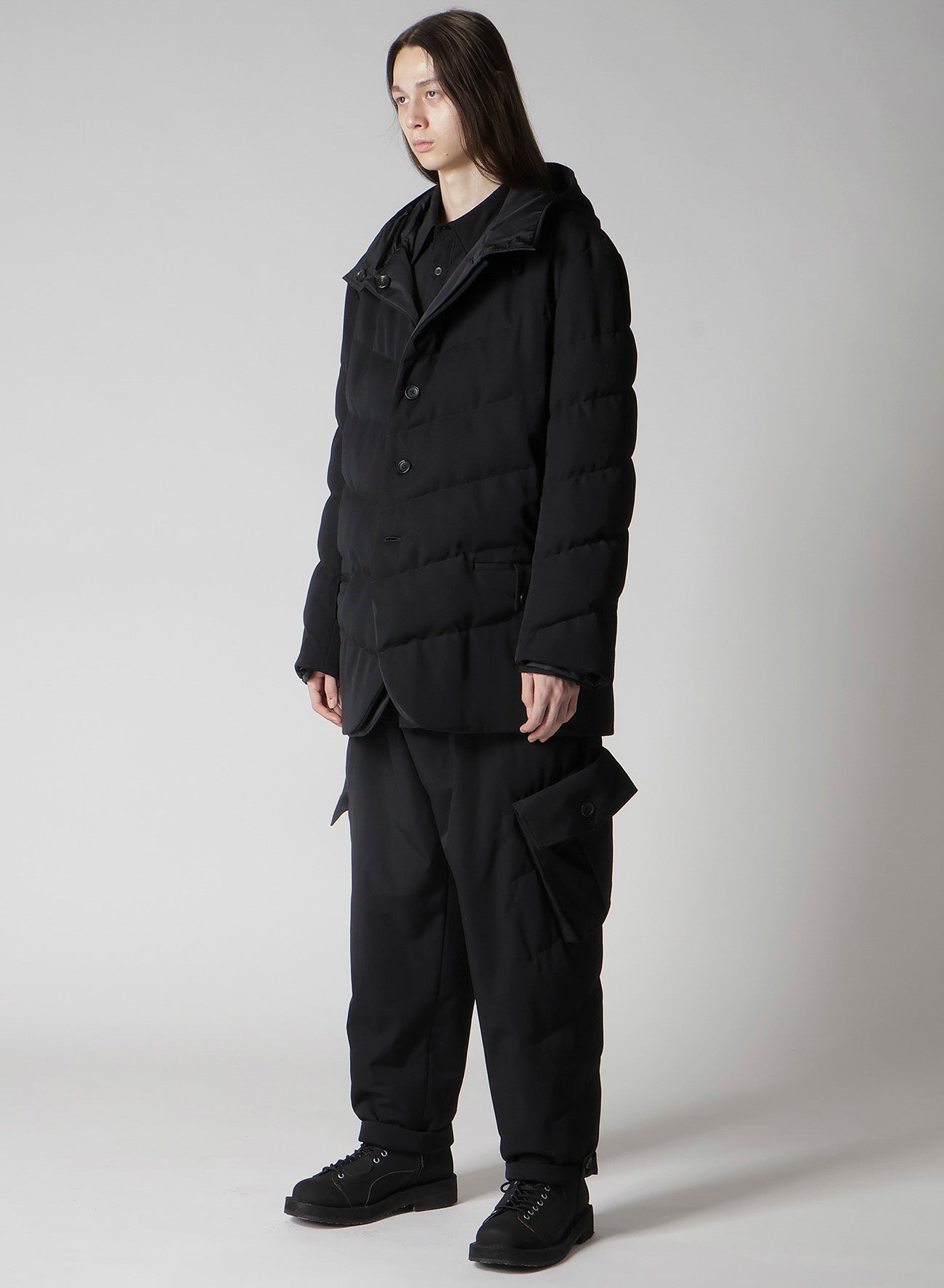WOOL GABARDINE DIAGONAL PADDED HOODED JACKET – THE SHOP YOHJI YAMAMOTO