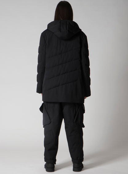 WOOL GABARDINE DIAGONAL PADDED HOODED JACKET