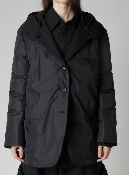 WOOL GABARDINE DIAGONAL PADDED HOODED JACKET