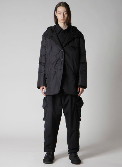 WOOL GABARDINE DIAGONAL PADDED HOODED JACKET
