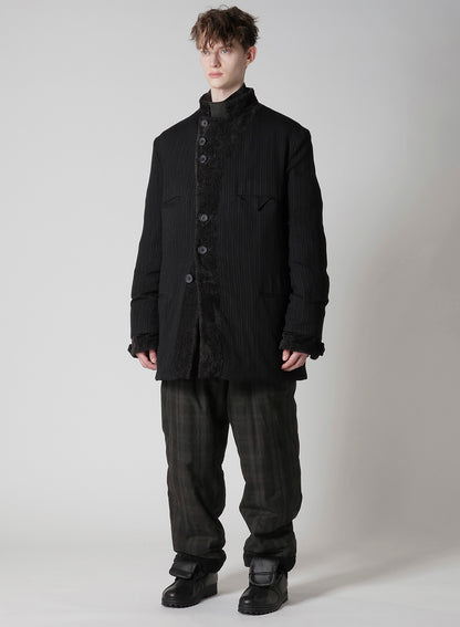 LINEN VELVET HORIZONTAL PADDED LONG JACKET
