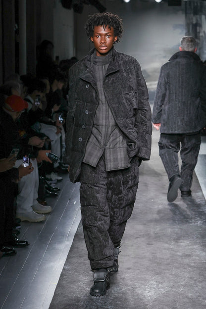LINEN VELVET HORIZONTAL PADDED LONG JACKET