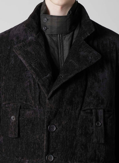 LINEN VELVET HORIZONTAL PADDED LONG JACKET