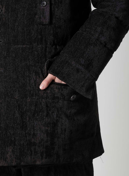 LINEN VELVET HORIZONTAL PADDED LONG JACKET