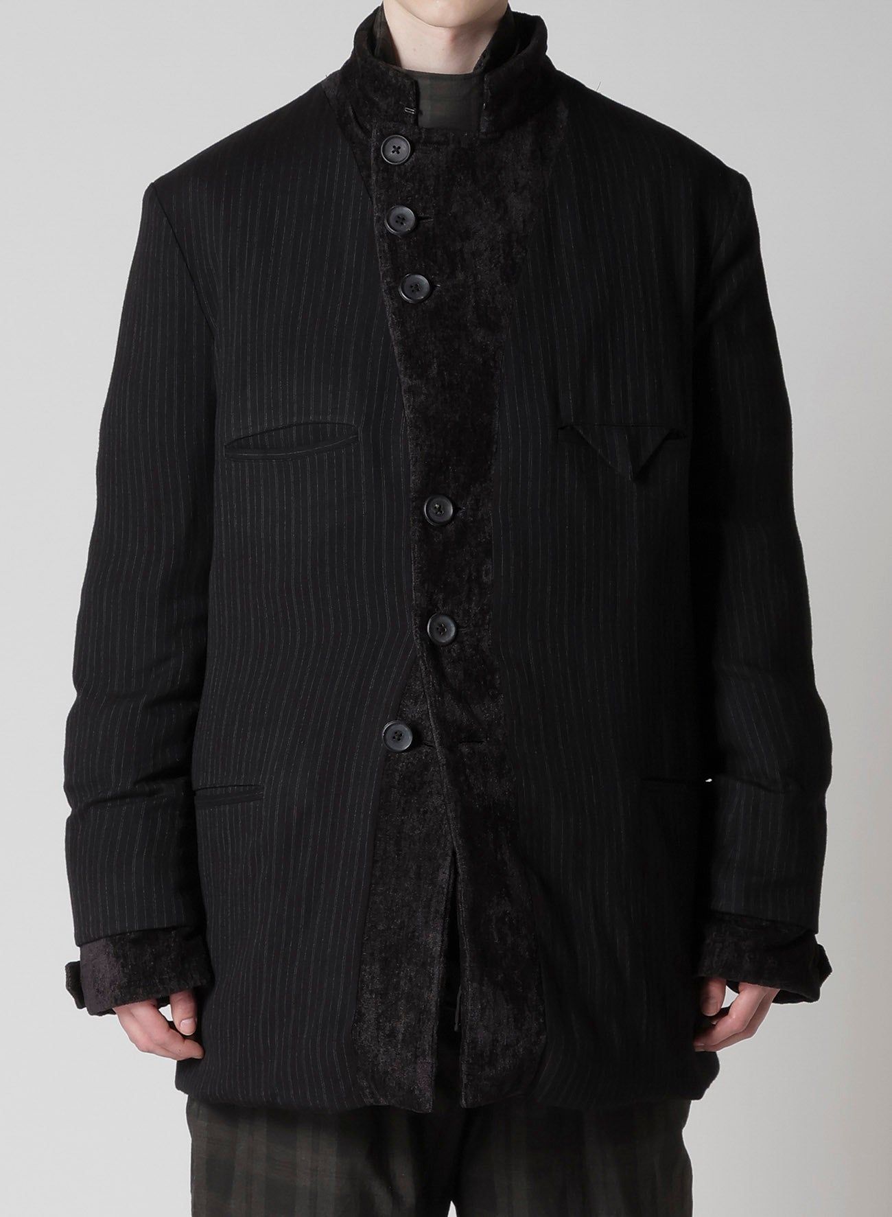 LINEN VELVET HORIZONTAL PADDED LONG JACKET – THE SHOP YOHJI YAMAMOTO