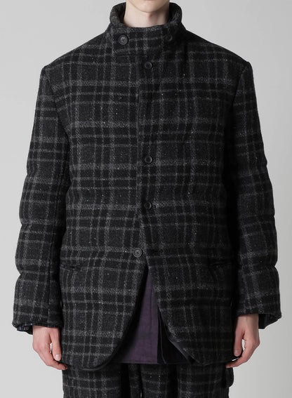 HORIZONTAL PADDED PLAID STAND JACKET