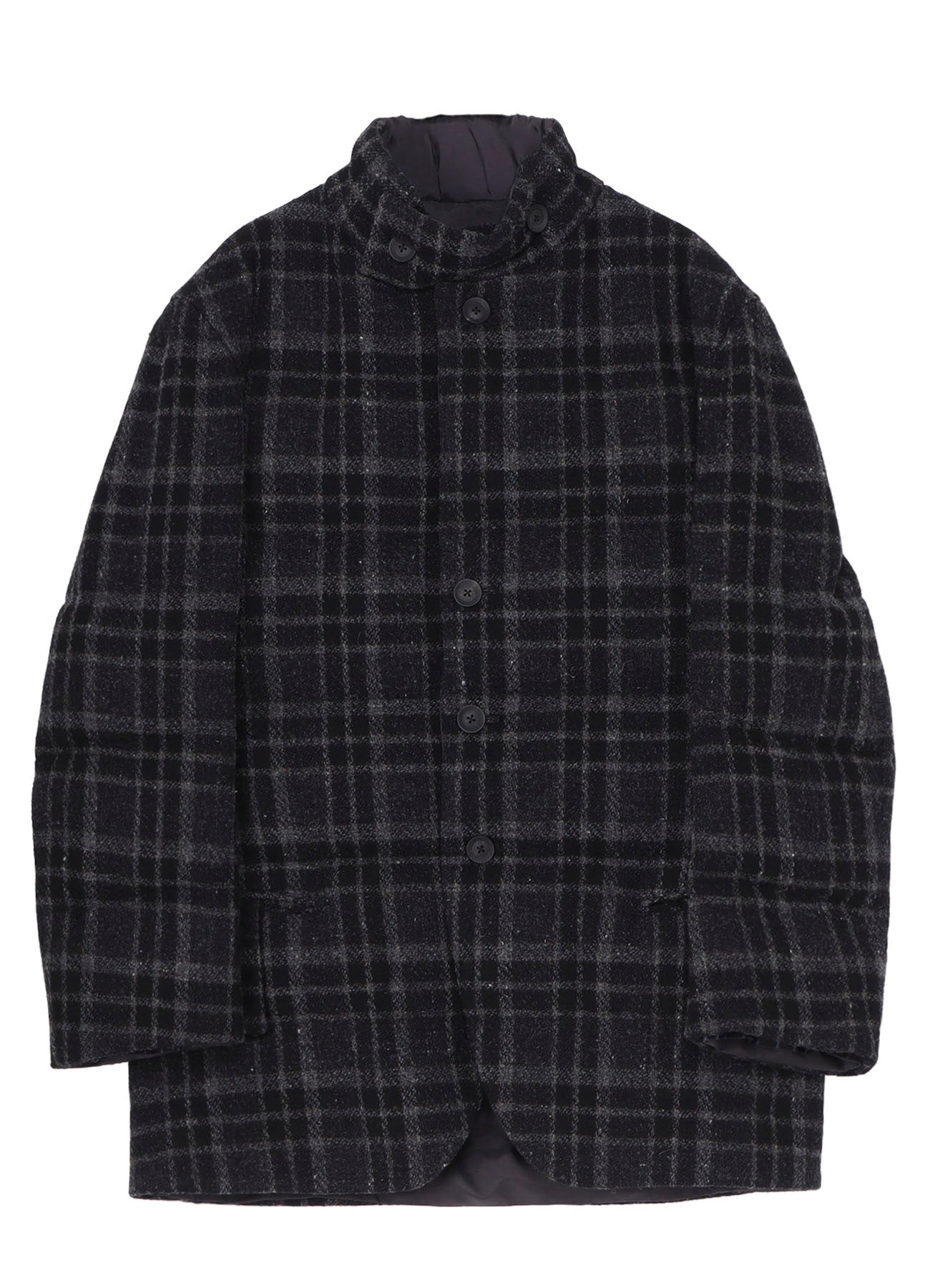 HORIZONTAL PADDED PLAID STAND JACKET