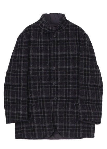 HORIZONTAL PADDED PLAID STAND JACKET