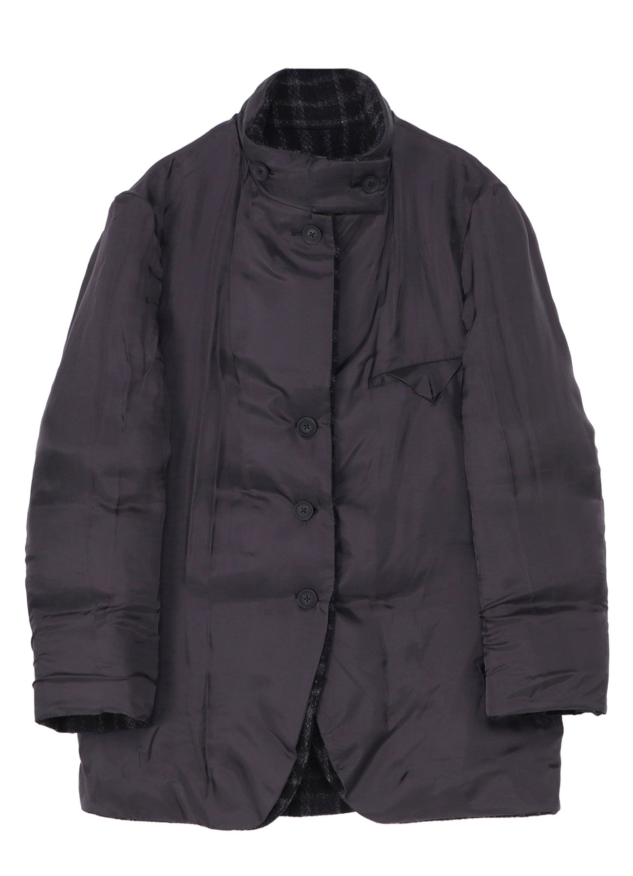 HORIZONTAL PADDED PLAID STAND JACKET