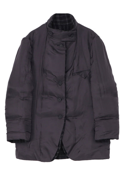 HORIZONTAL PADDED PLAID STAND JACKET