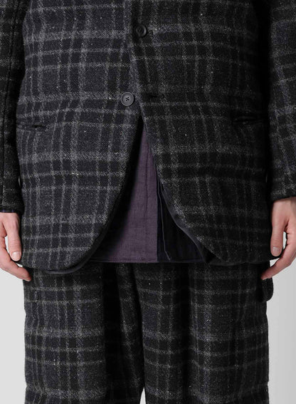 HORIZONTAL PADDED PLAID STAND JACKET