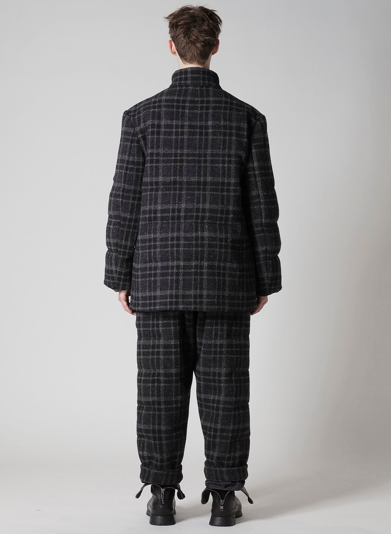 HORIZONTAL PADDED PLAID STAND JACKET