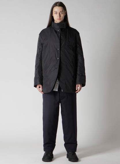 NAVY WOOL GABARDINE HORIZONTAL PADDED STAND JACKET