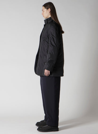 NAVY WOOL GABARDINE HORIZONTAL PADDED STAND JACKET