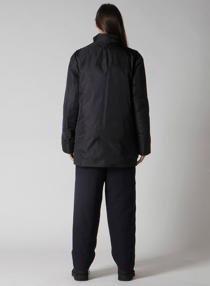 NAVY WOOL GABARDINE HORIZONTAL PADDED STAND JACKET