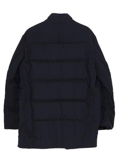 NAVY WOOL GABARDINE HORIZONTAL PADDED STAND JACKET