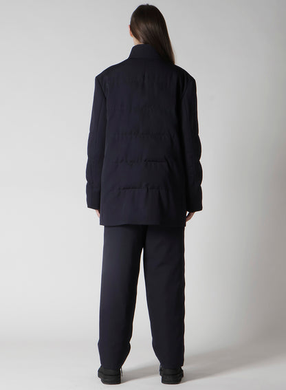 NAVY WOOL GABARDINE HORIZONTAL PADDED STAND JACKET