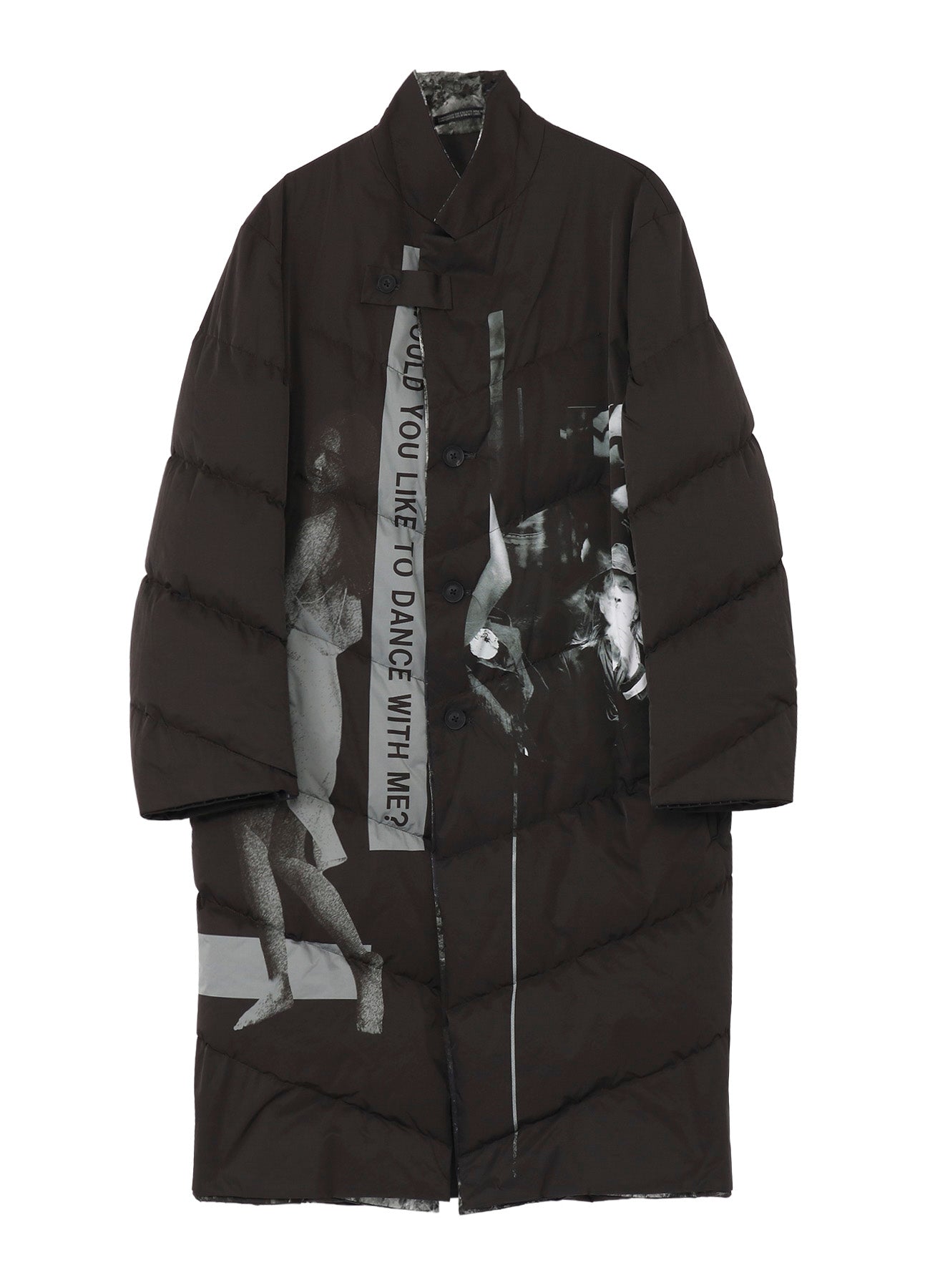 WOMAN PRINTED 3BUTTONS DIAGONAL PADDED LONG JACKET