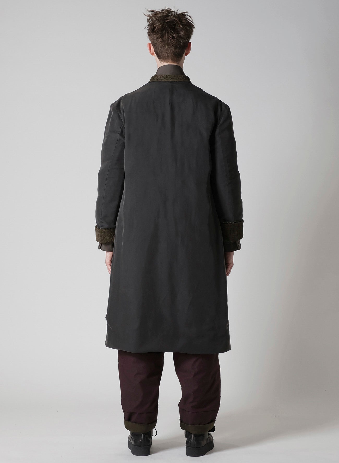 LINEN VELVET 3 BUTTONS DIAGONAL PADDED LONG JACKET