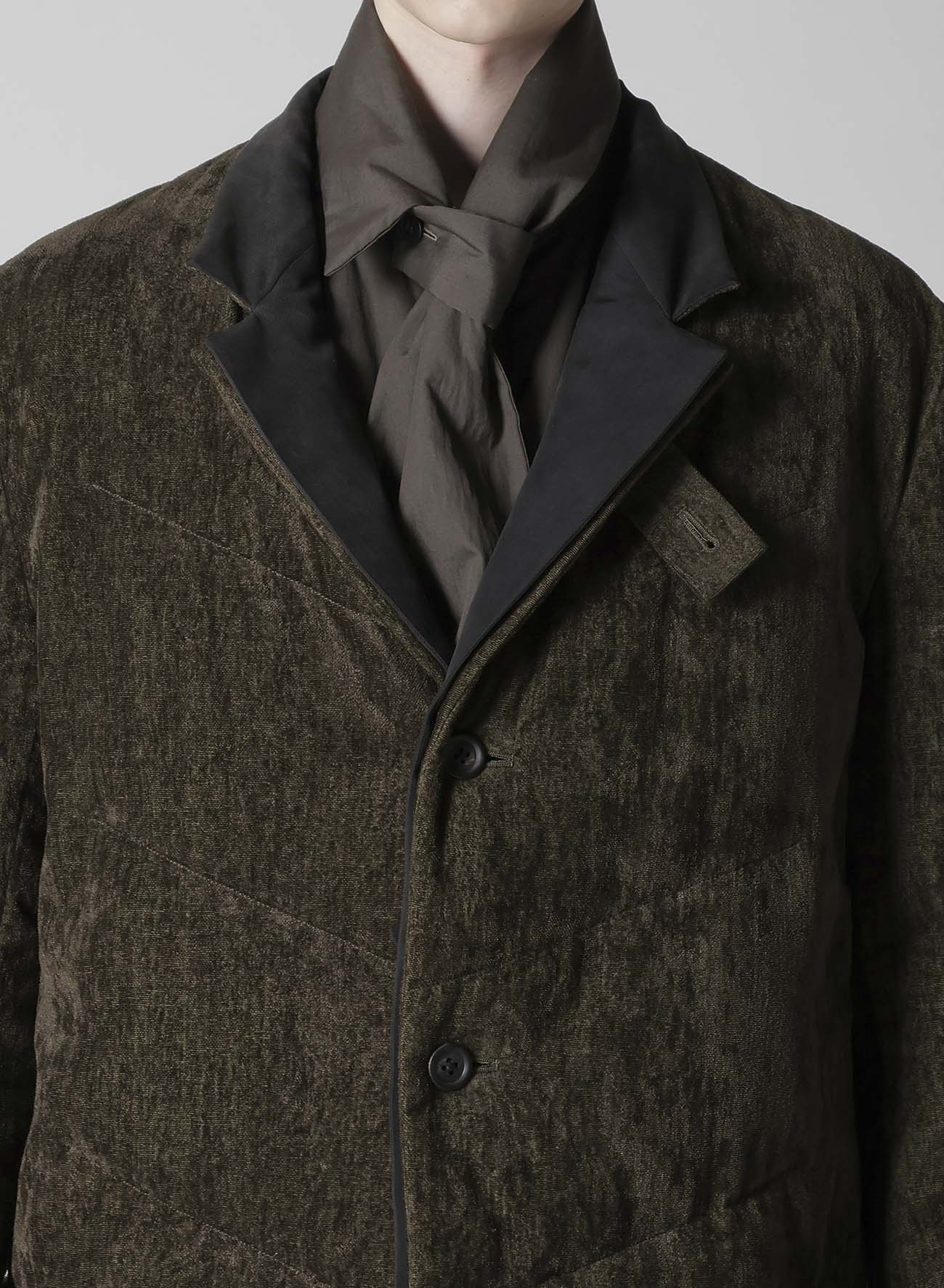 LINEN VELVET 3 BUTTONS DIAGONAL PADDED LONG JACKET – THE