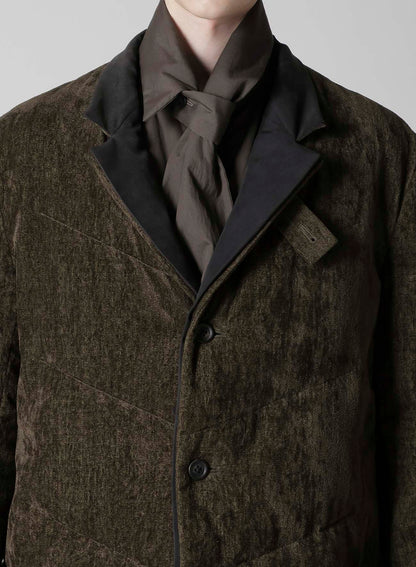 LINEN VELVET 3 BUTTONS DIAGONAL PADDED LONG JACKET