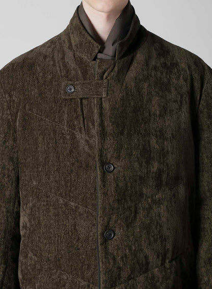 LINEN VELVET 3 BUTTONS DIAGONAL PADDED LONG JACKET