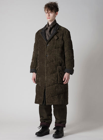 LINEN VELVET 3 BUTTONS DIAGONAL PADDED LONG JACKET