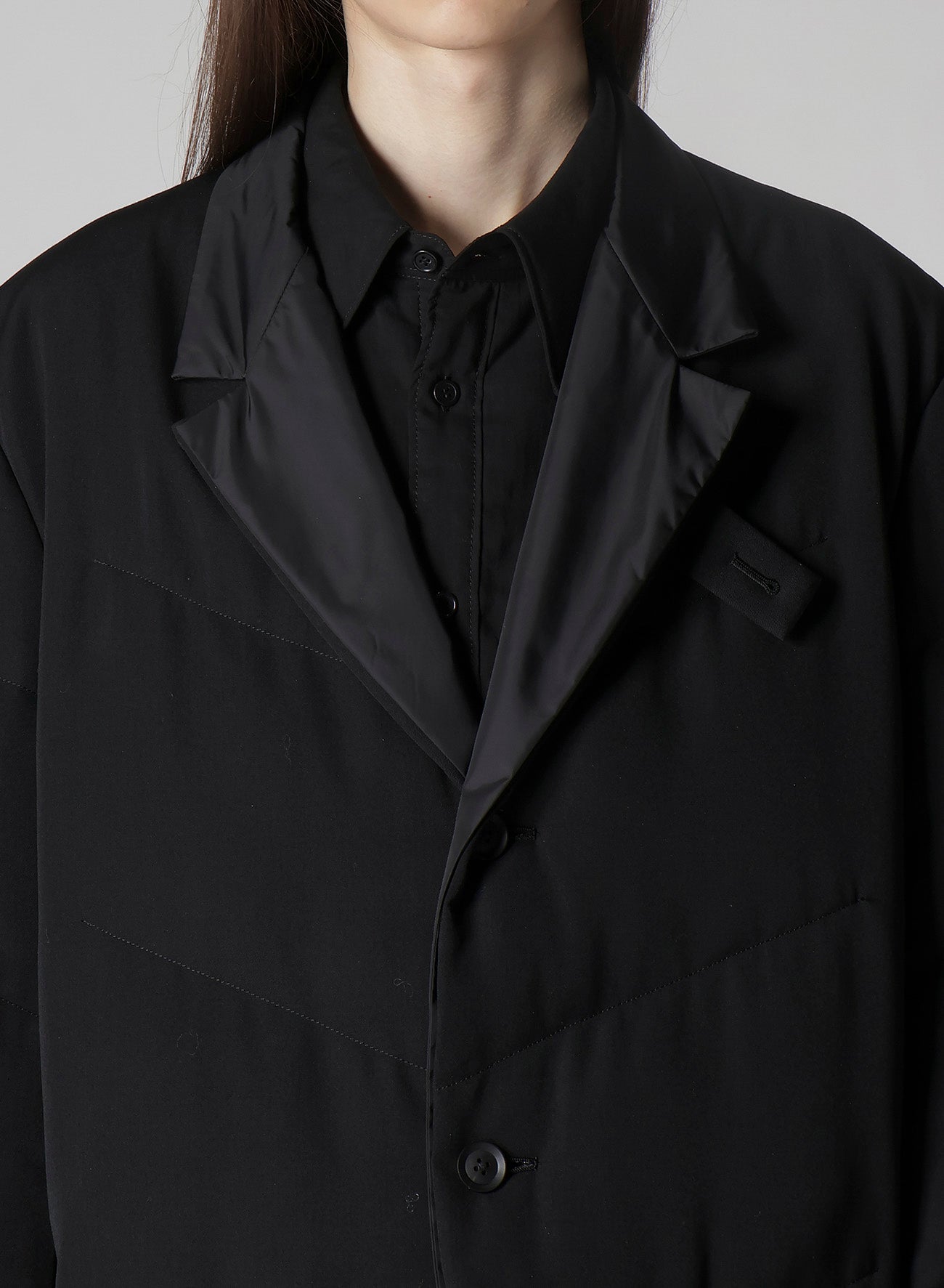 WOOL GABARDINE 3BUTTONS DIAGONAL PADDED LONG JACKET