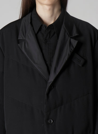 WOOL GABARDINE 3BUTTONS DIAGONAL PADDED LONG JACKET