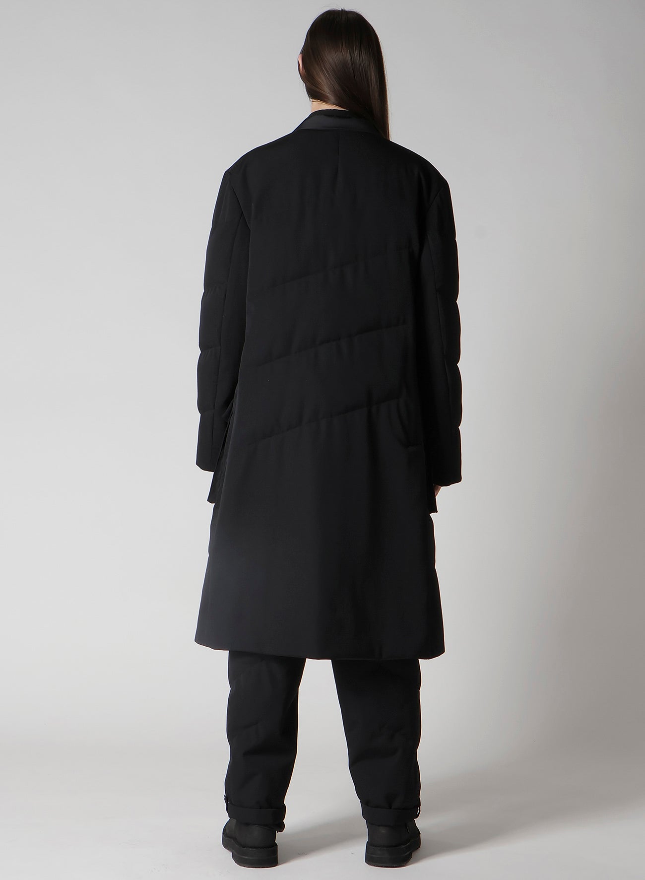 WOOL GABARDINE 3BUTTONS DIAGONAL PADDED LONG JACKET