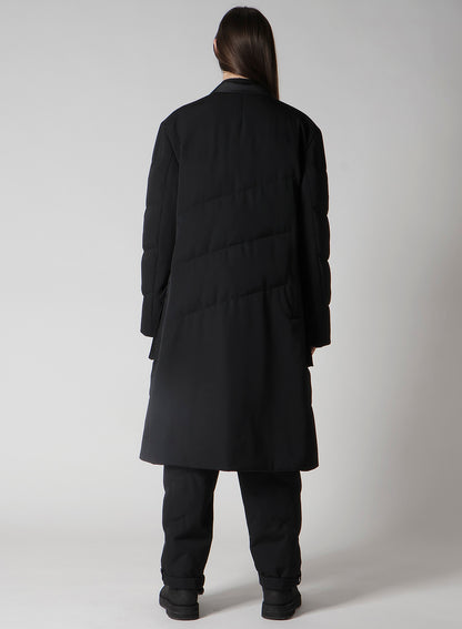 WOOL GABARDINE 3BUTTONS DIAGONAL PADDED LONG JACKET