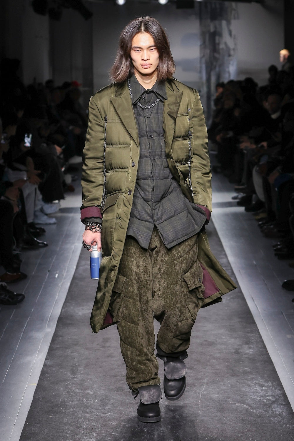 KHAKI CU TWILL 2 BUTTONS PADDED LONG JACKET