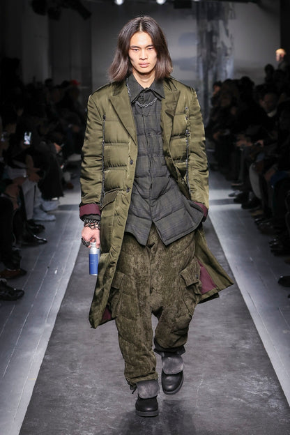 KHAKI CU TWILL 2 BUTTONS PADDED LONG JACKET