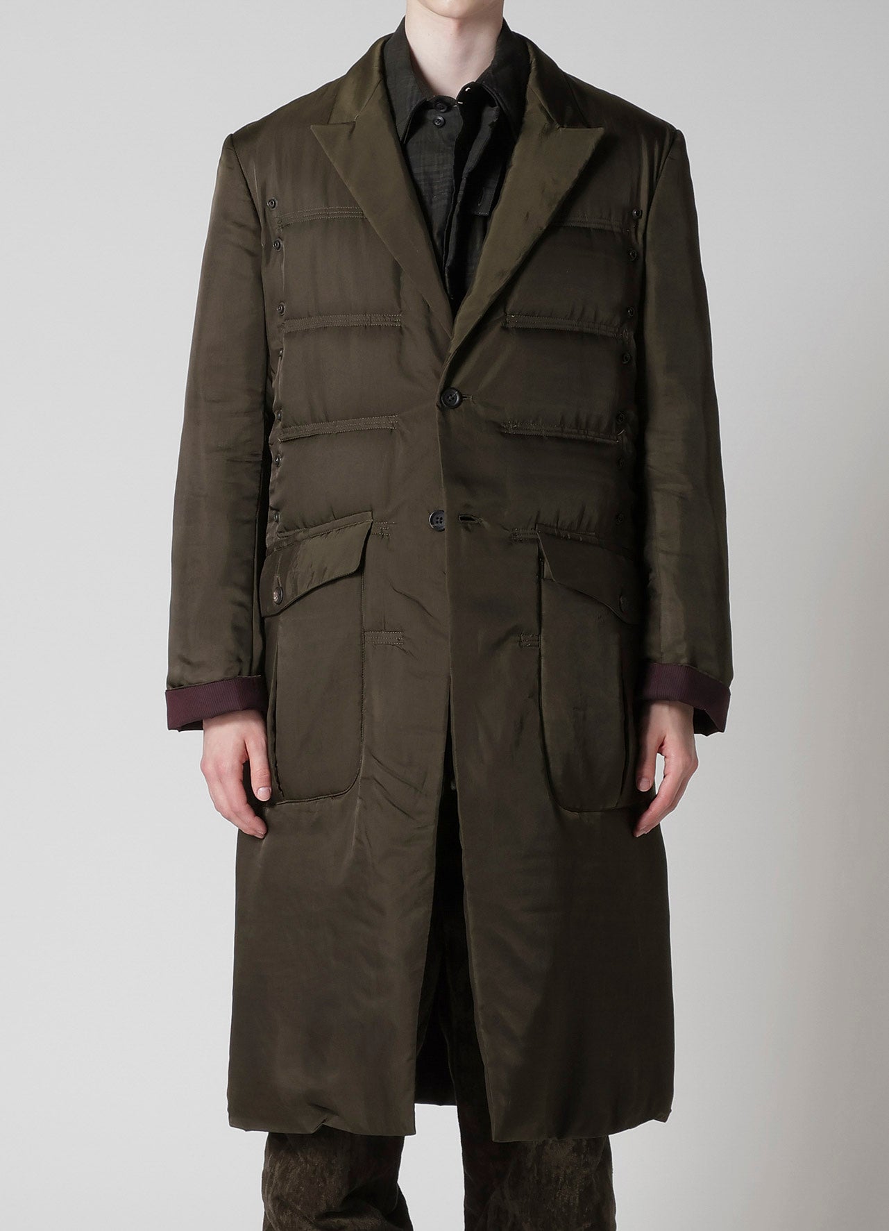 KHAKI CU TWILL 2 BUTTONS PADDED LONG JACKET