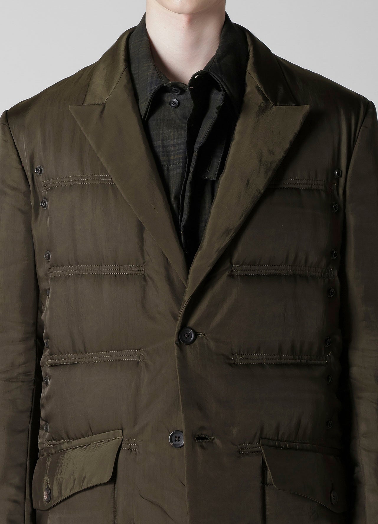KHAKI CU TWILL 2 BUTTONS PADDED LONG JACKET