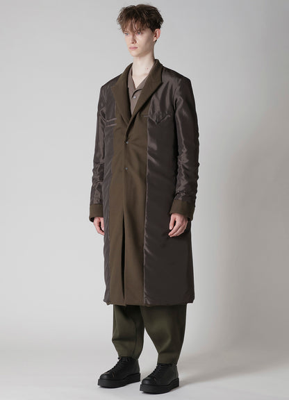 FLANNEL KHAKI 2BUTTONS PADDED LONG JACKET