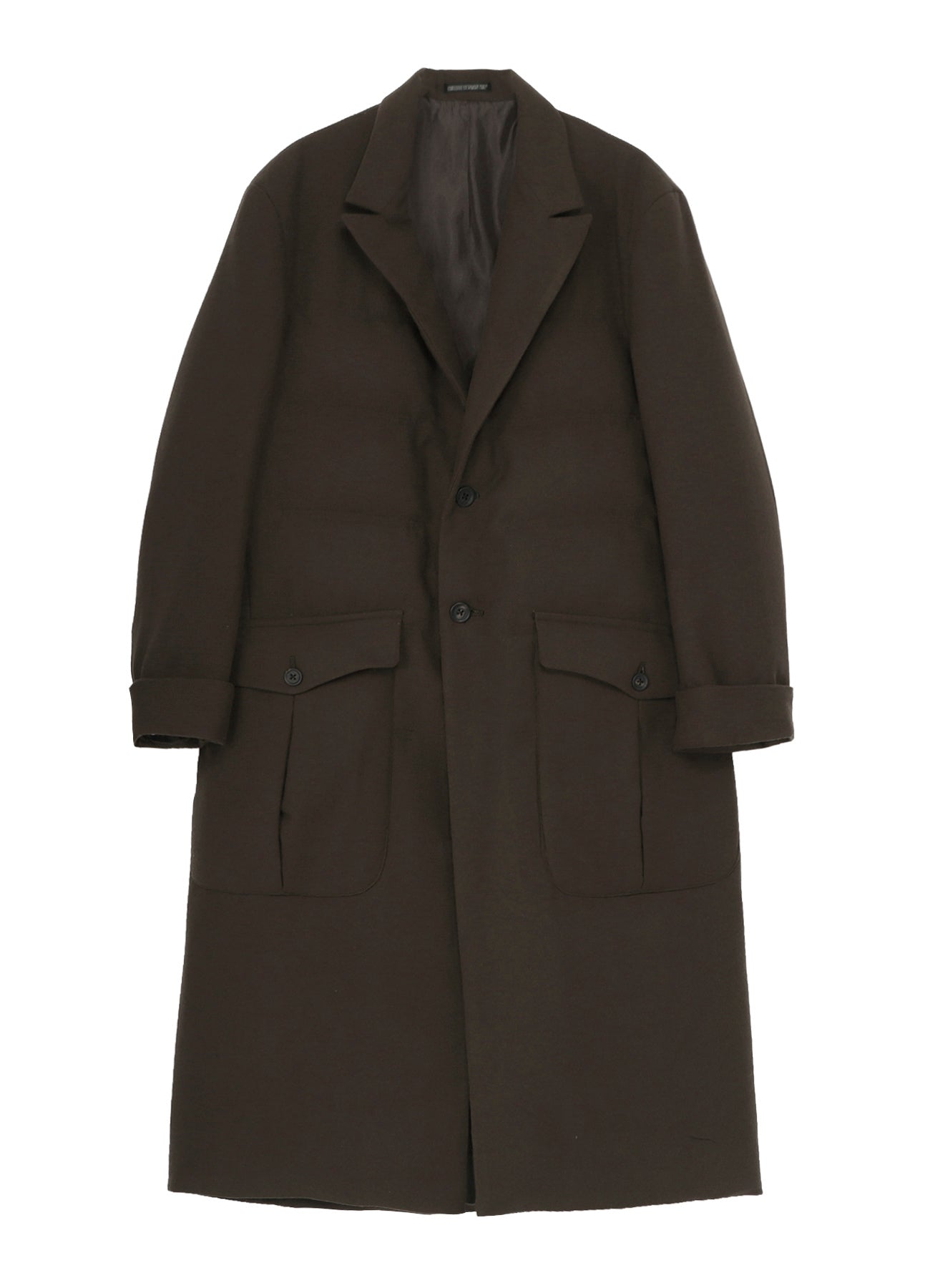 FLANNEL KHAKI 2BUTTONS PADDED LONG JACKET