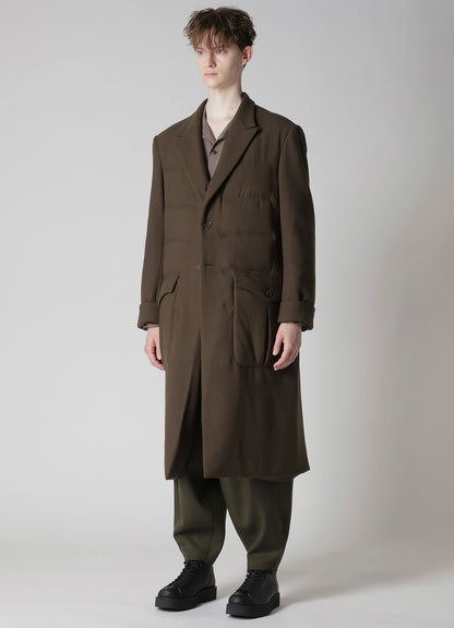 FLANNEL KHAKI 2BUTTONS PADDED LONG JACKET