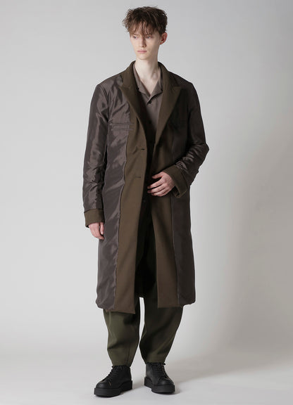 FLANNEL KHAKI 2BUTTONS PADDED LONG JACKET