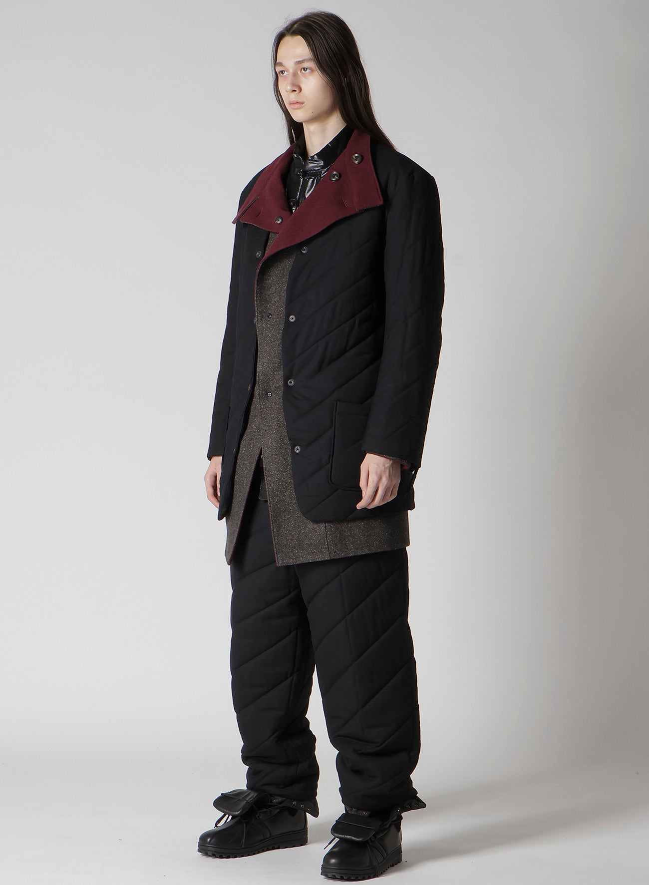 ジャケット・アウター OSHIMA REI REVERSIBLE TAILORED LONG CT CU/RY HARD TWISTED SERGE OPEN COLLAR TAILORED JACKET – THE SHOP