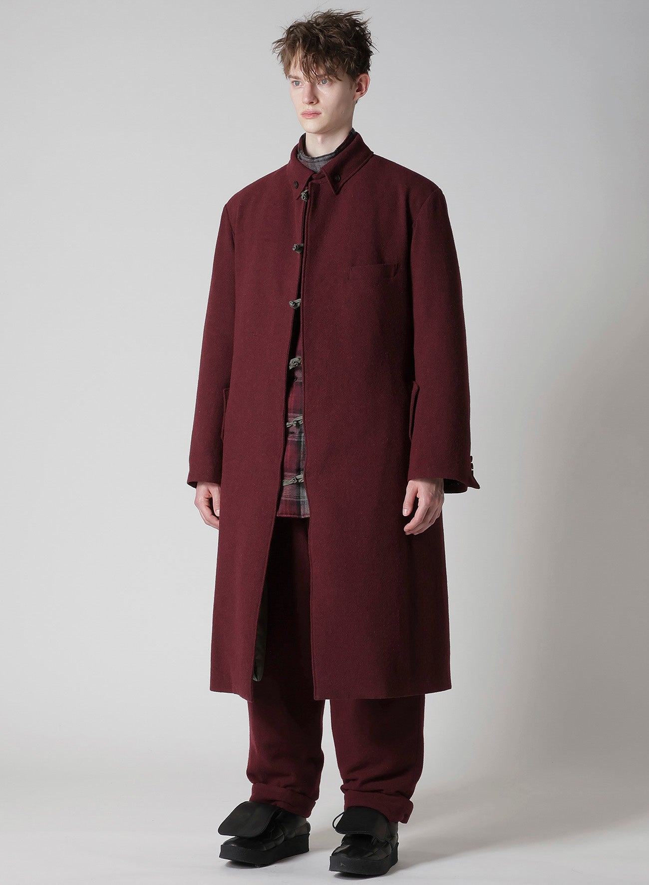 BURGUNDY WOOL BELT JACKET WITH LINER