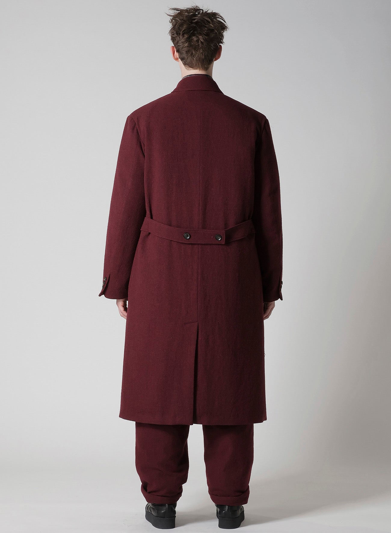 BURGUNDY WOOL BELT JACKET WITH LINER