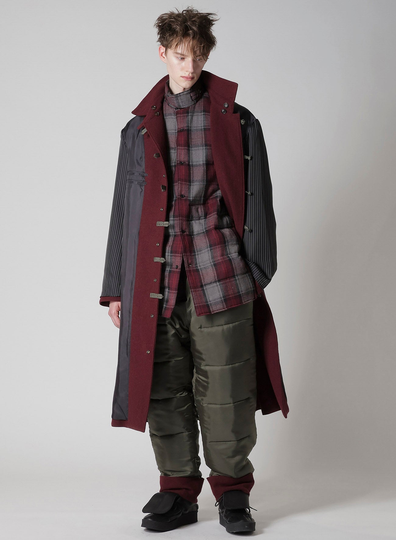 BURGUNDY WOOL BELT JACKET WITH LINER