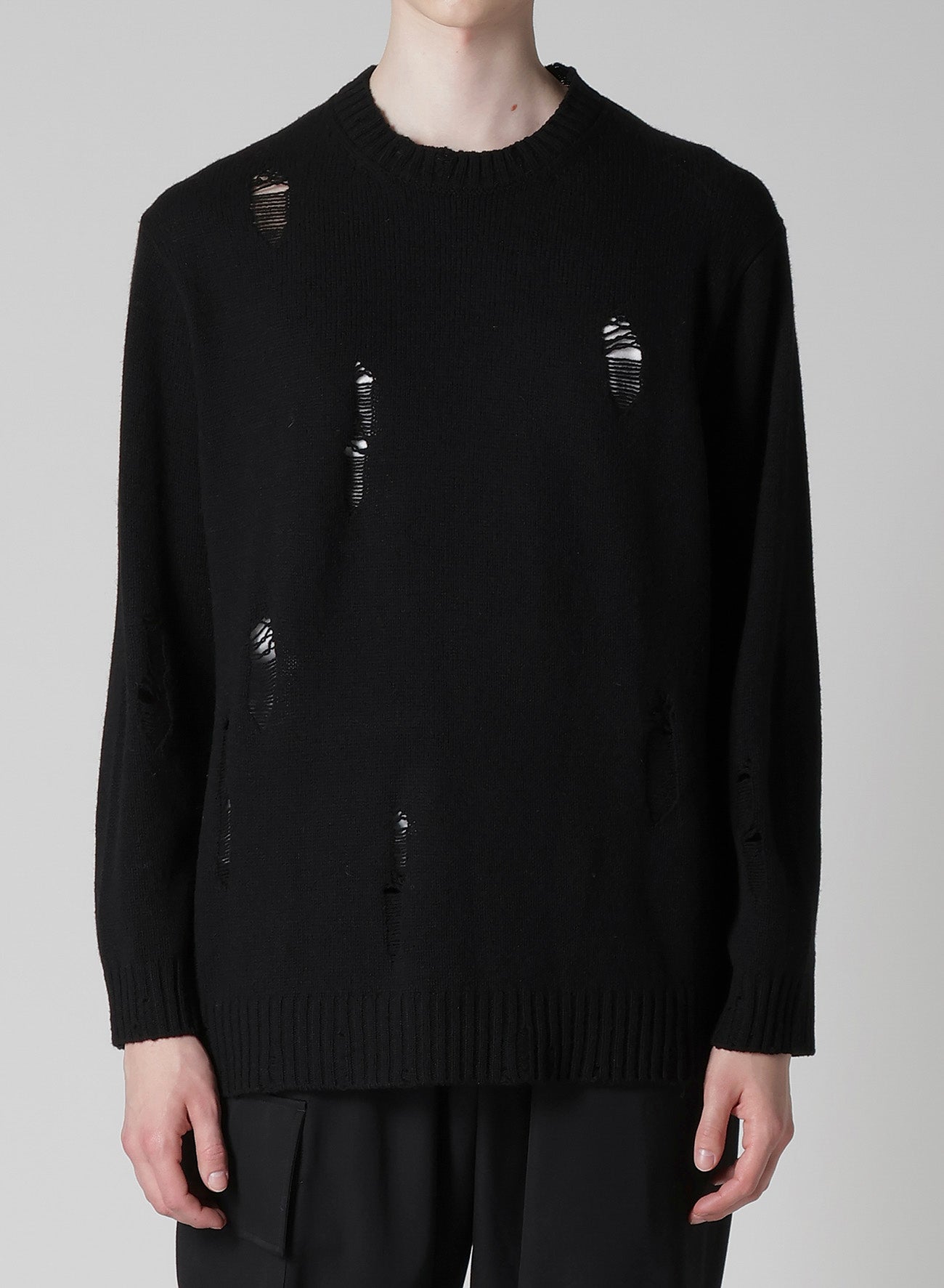 PLAIN STITCH CRASHED ROUND NECK PULLOVER